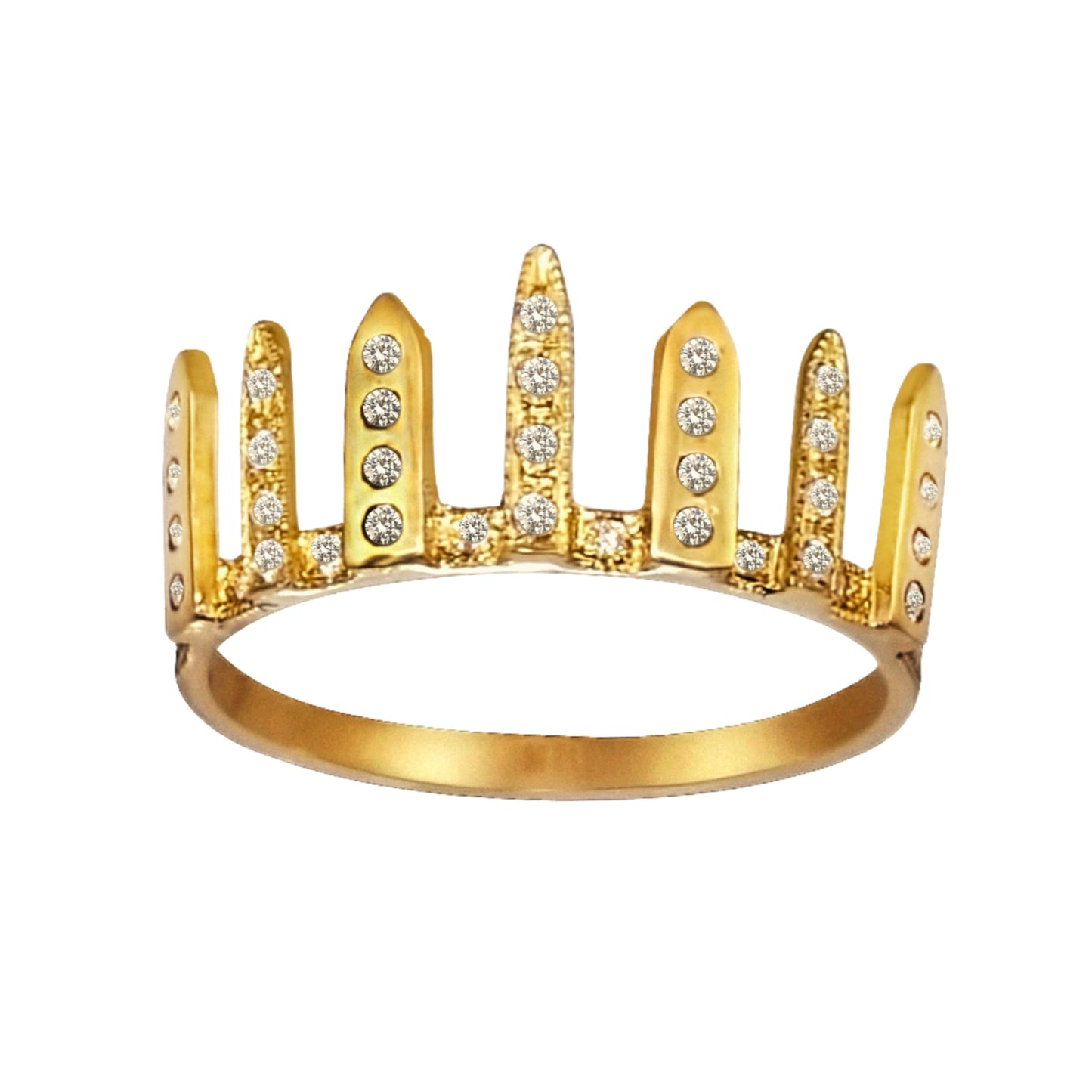 A regal touch for your ring stack, the Dark Palace Band is crafted in 18k yellow gold and crowned with shimmering diamond accents. Its elegant design evokes a modern-day tiara, making it a statement piece whether worn alone or paired with your favorites.